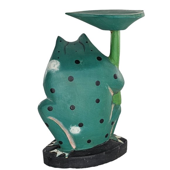 Vintage Wood Carved Frog Leaf Umbrella Folk Art Hand Painted - Picture 6 of 10